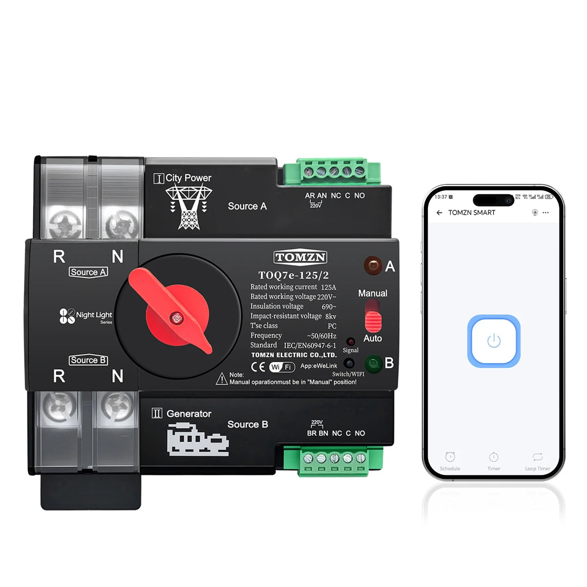 TOMZN TOQ7e  Smart WiFi ATS Dual Power Automatic Change-Over in Pakistan - 4Pole