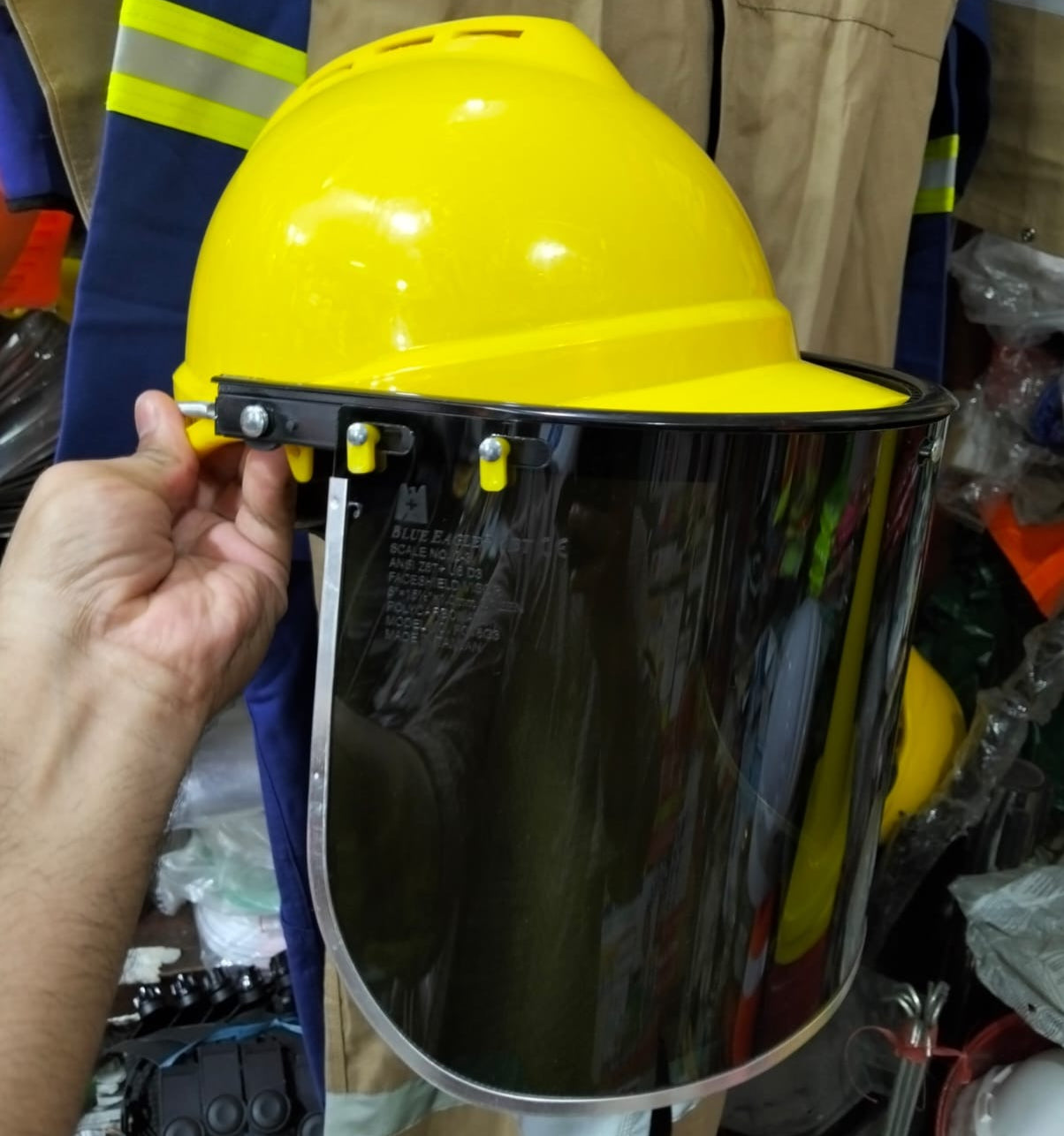 BLUE EAGLE 1BT Safety Helmet (Yellow Hat) with FC48G3 Green Visor in Pakistan