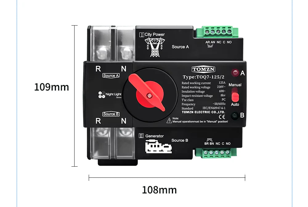 TOMZN TOQ7 AC Single Phase Dual Power Automatic Transfer Switch ATS in Pakistan - 2pole thumbnail 4