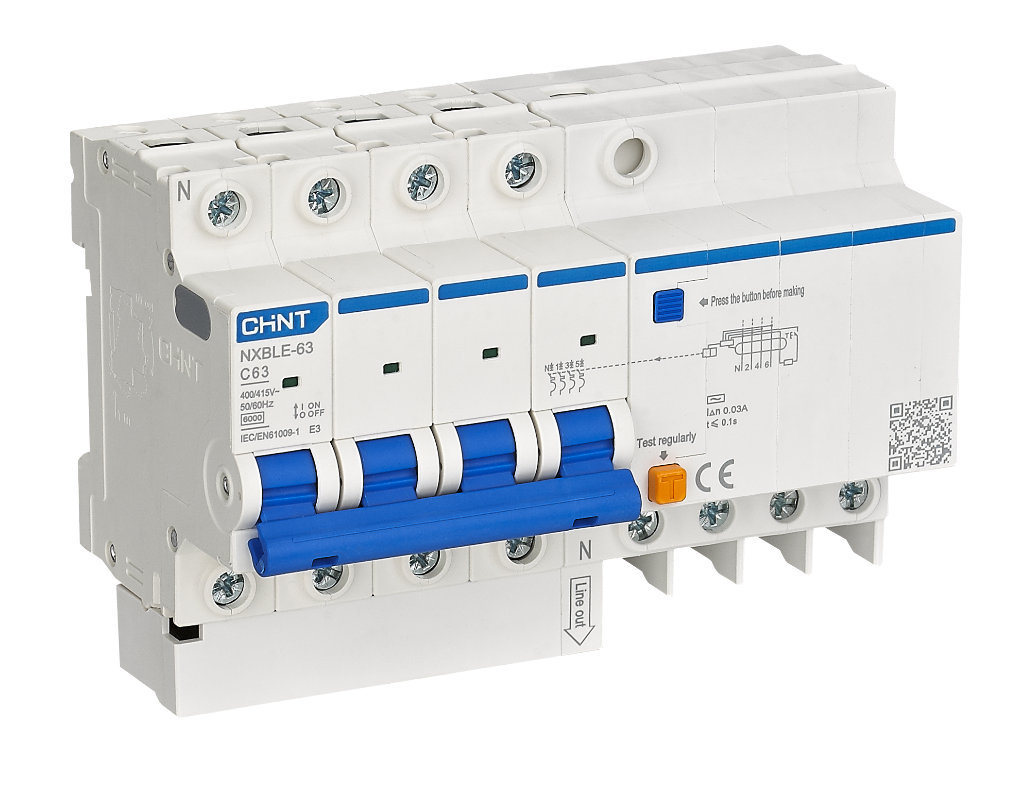 CHINT RCBO NXBLE-63 4P 30mA 30mA (RCBO) Residual Current Operated Circuit Breakers in Pakistan - 40 Amp / 300mA