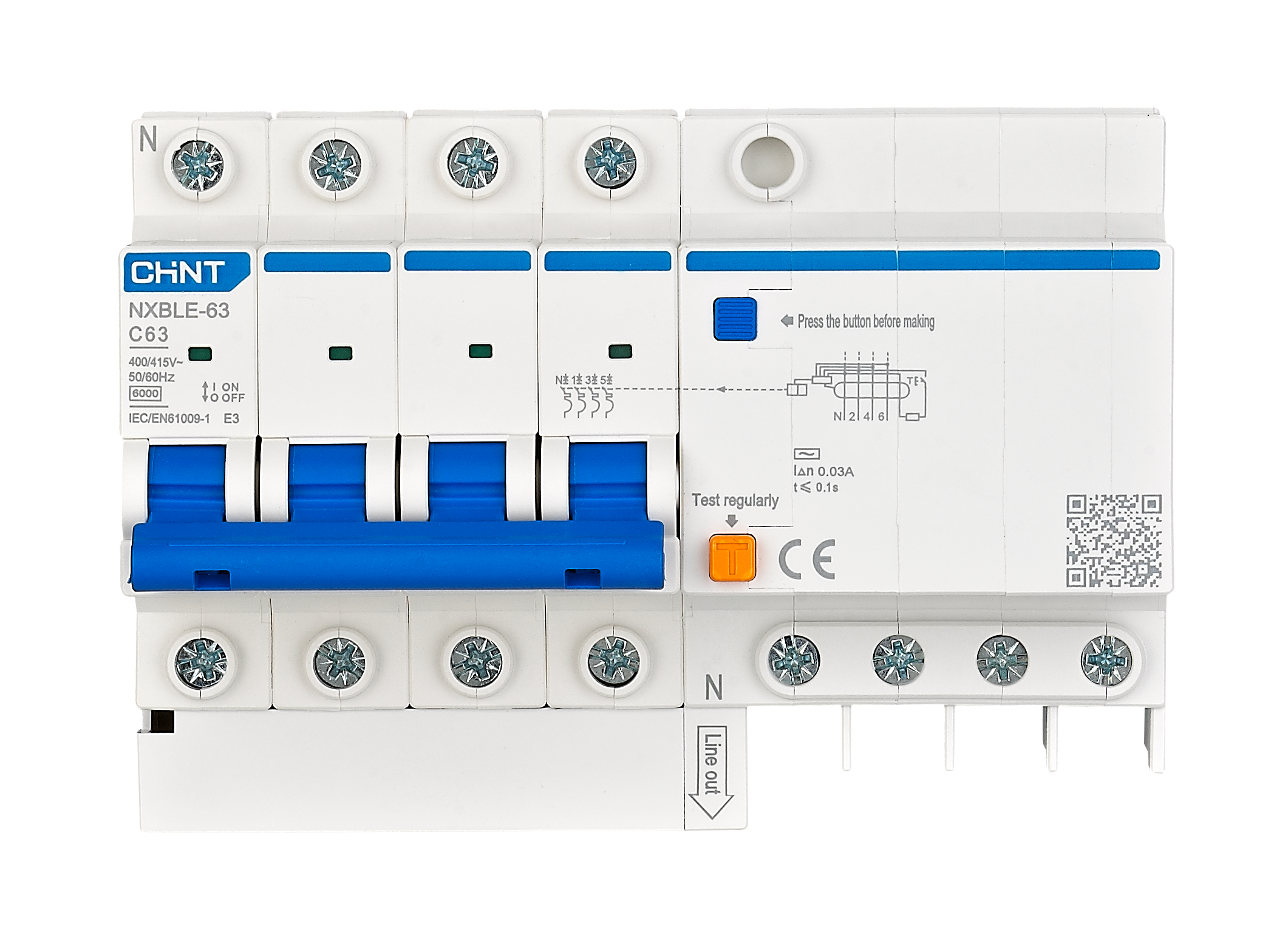 CHINT RCBO NXBLE-63 4P 30mA 30mA (RCBO) Residual Current Operated Circuit Breakers in Pakistan - 40 Amp / 300mA thumbnail 2