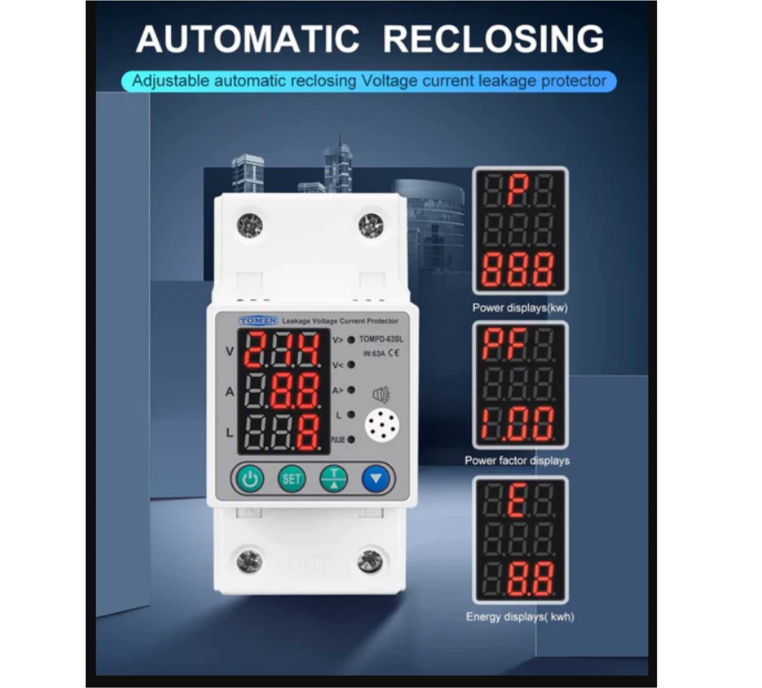 TOMZN 63A Leakage Current Protection Surge Protector elcb in Pakistan