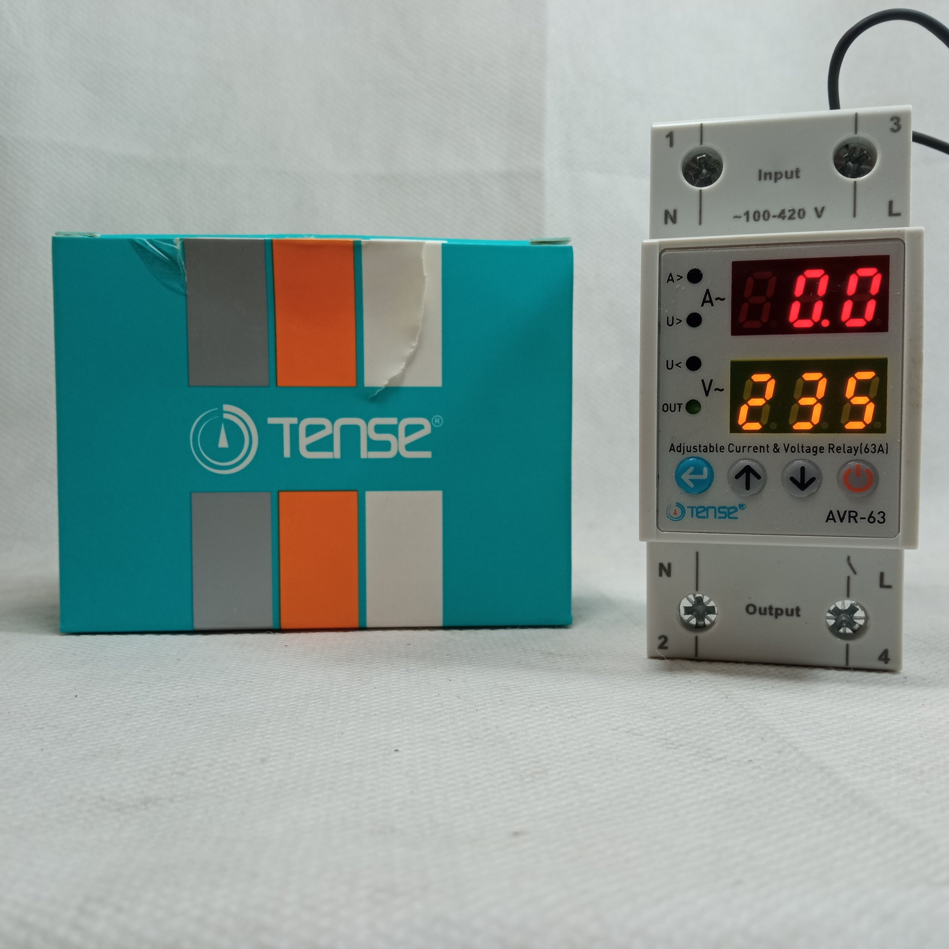 Tense 63A VA Adjustable Over and Under Voltage Protector Device AVR-63 in Pakistan