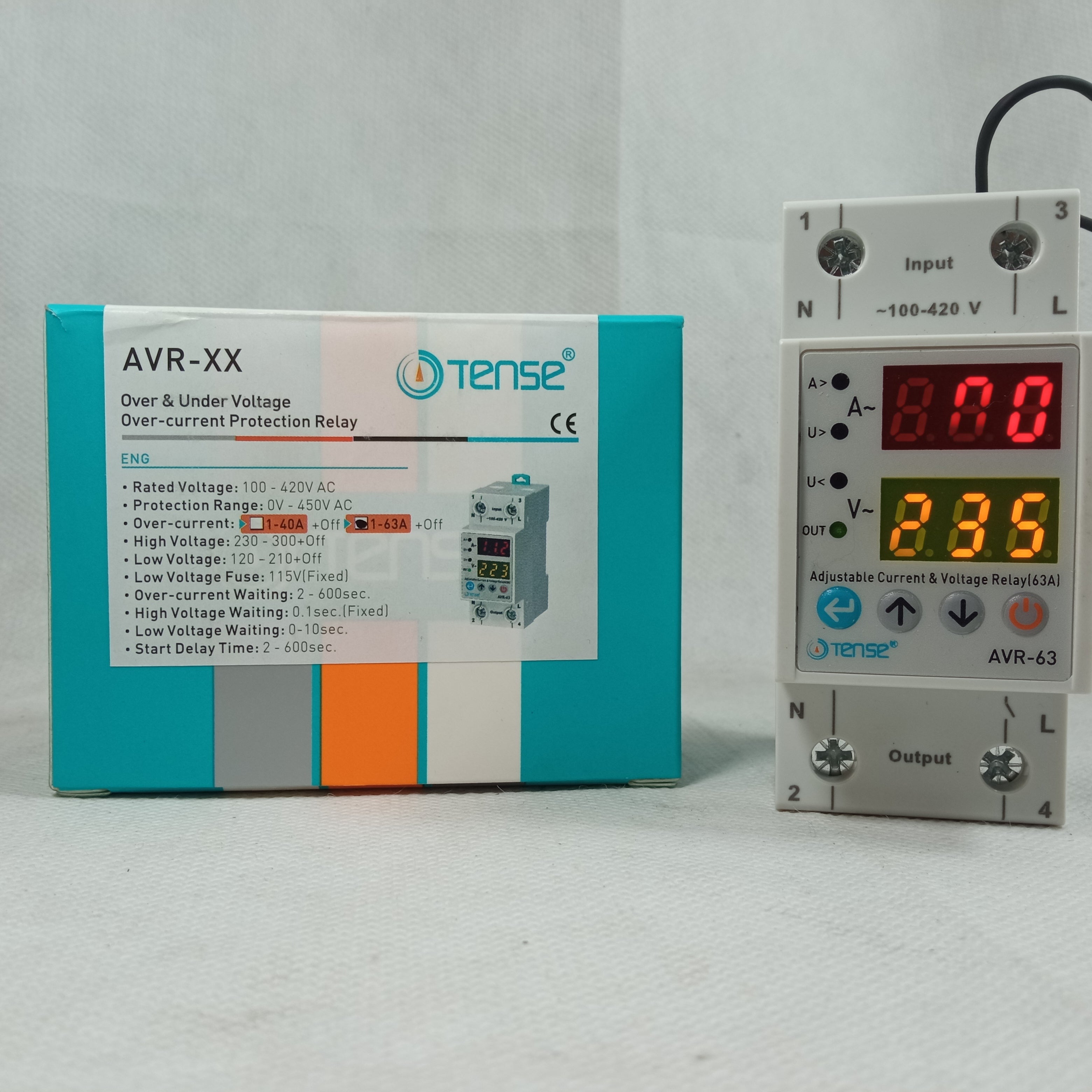 Tense 63A VA Adjustable Over and Under Voltage Protector Device AVR-63 in Pakistan thumbnail 2