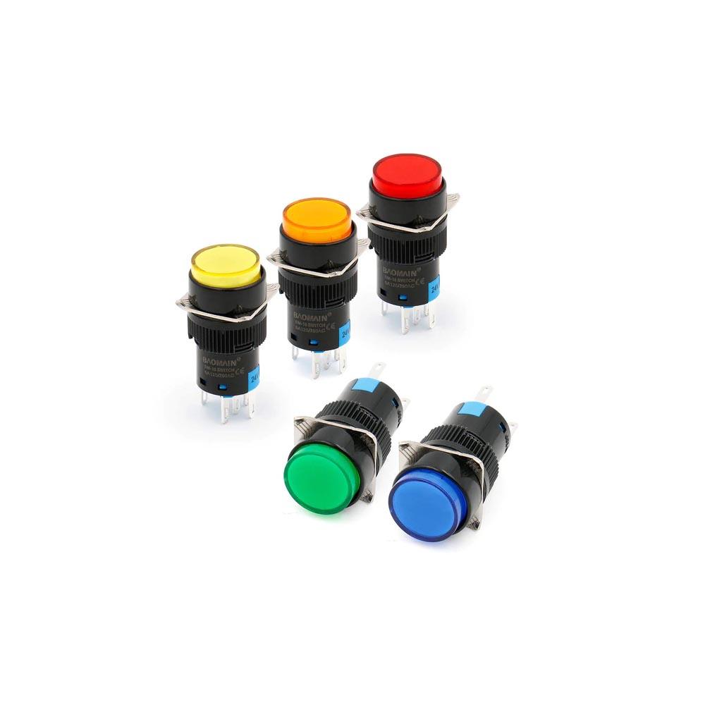 16mm Push Button Switch Momentary Round Cap LED Lamp in Pakistan - Yellow