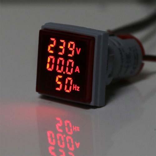 Digital 3 in 1 AC Ammeter, Voltmeter, Hz 22mm Digital Led Lamp Indicator in Pakistan - Blue